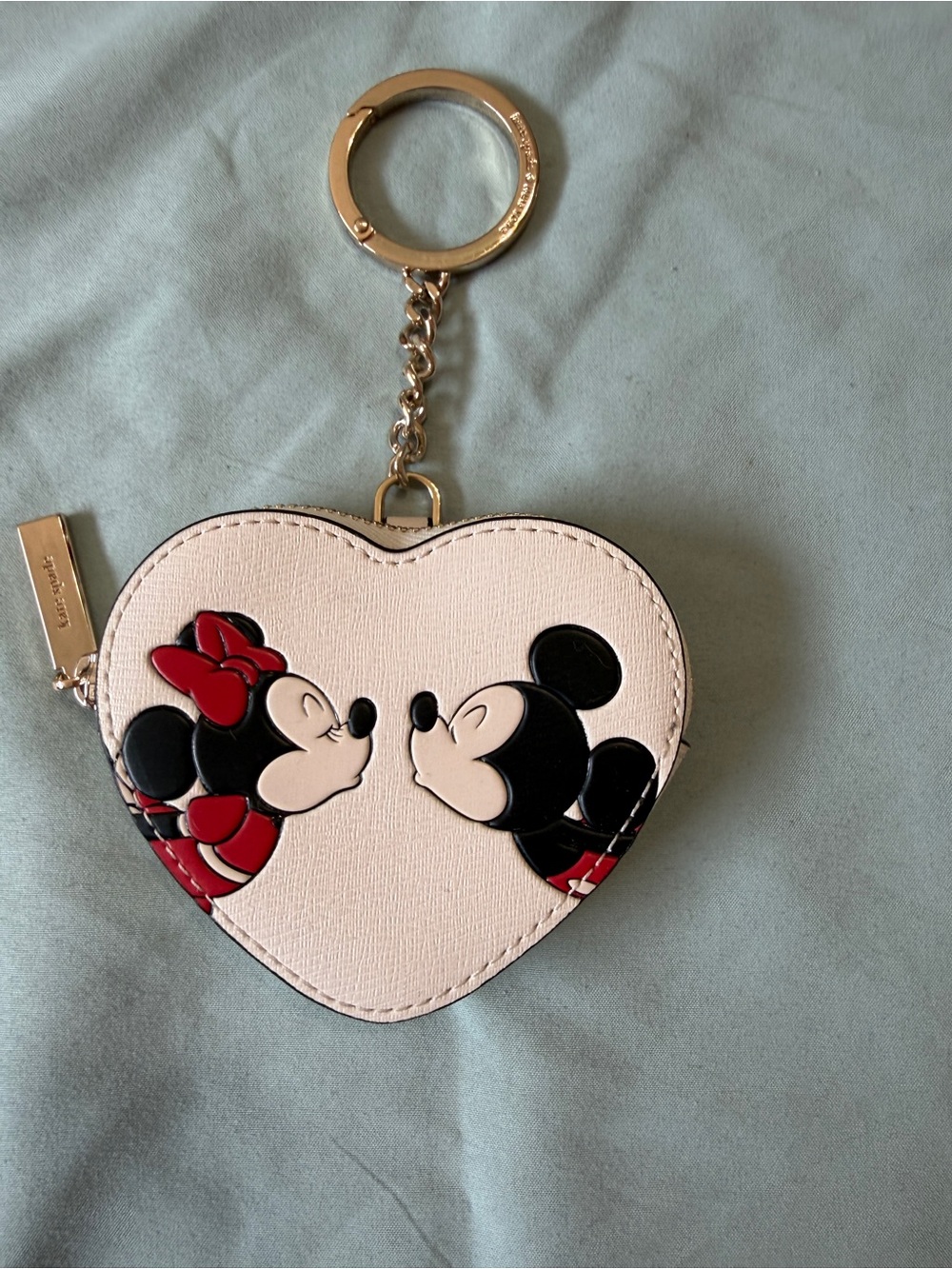 kate spade Heart Coin Purse Keychain in Light Pink with Red and Black Accents